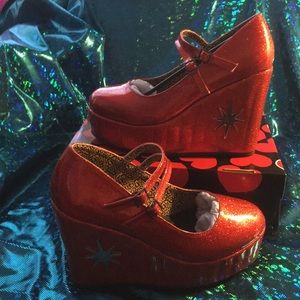 T.U.K. Red Starburst Mary Jane Wedges